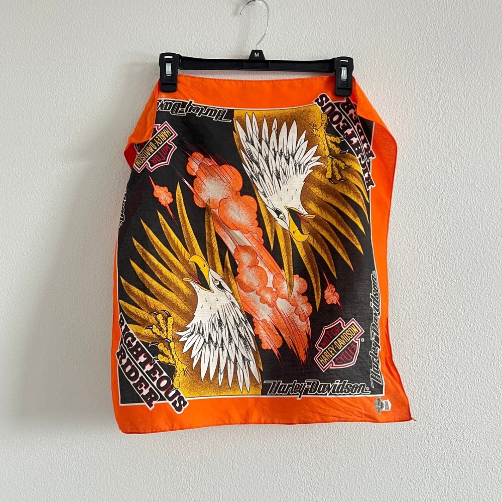 Vintage Harley Davidson Orange Righteous Rider Eagle Biker Bandana Scarf OS